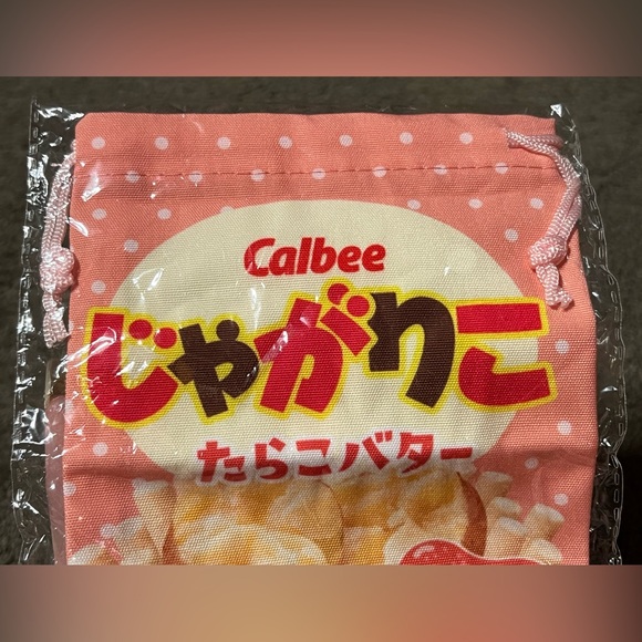 Calbee Jagariko Cod Roe Butter Japanese Snack Dagashi Small Drawstring Pouch Bag - Picture 3 of 7